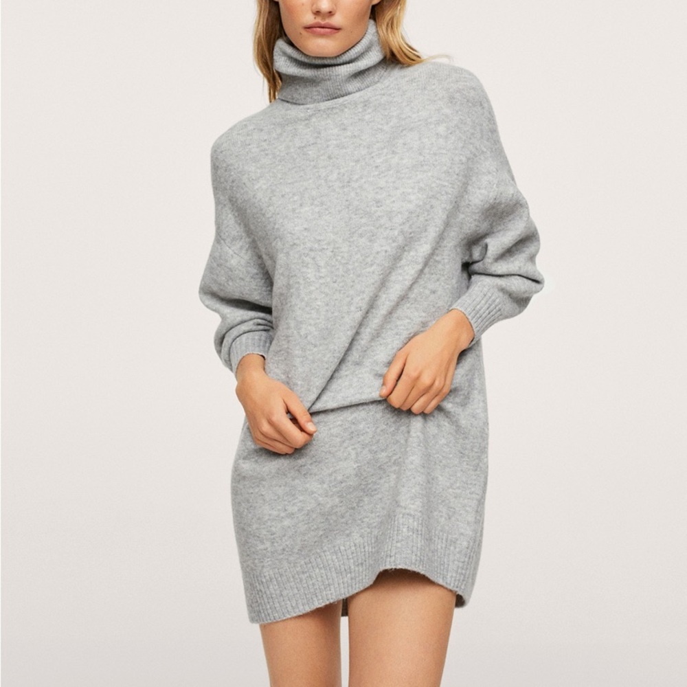 Mango Gray Turtleneck Sweater Dress